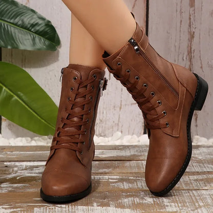 Plus Size Autumn New European and American Flat Low Heel Short Boots Roman Zip Boots for Women