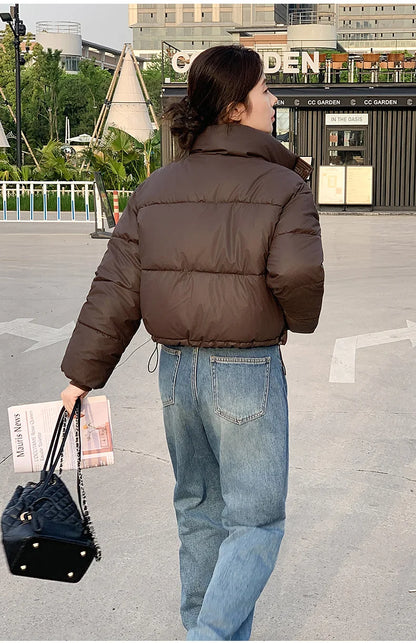 Women Winter Cropped Jacket – Warm Cotton-Padded Puffer Coat