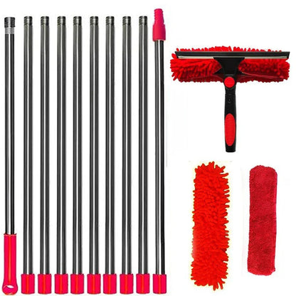 100-420CM Extended Window Cleaning Kit 2 in 1 Double Sided Glass Squeegee Cleaner Duster Mop 180° Swivel Window Cleaning Tools