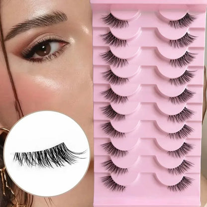 Half eyelashes, natural appearance 10 pairs of thick cat eyelashes 10mm Wispy eyelashes with short false eyelashes Applying masc