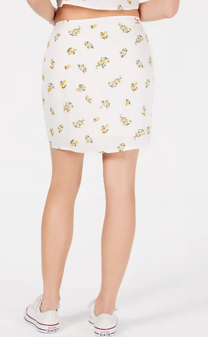 Polly & Esther Juniors Button-Front Skirt ,Size Medium White Floral