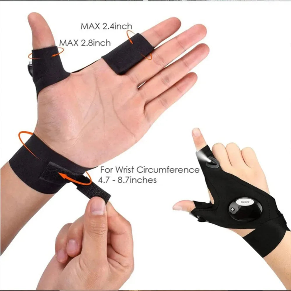 LED Cycling Gloves – Fingerless Gloves with Lights for Fishing, Outdoor & Sports