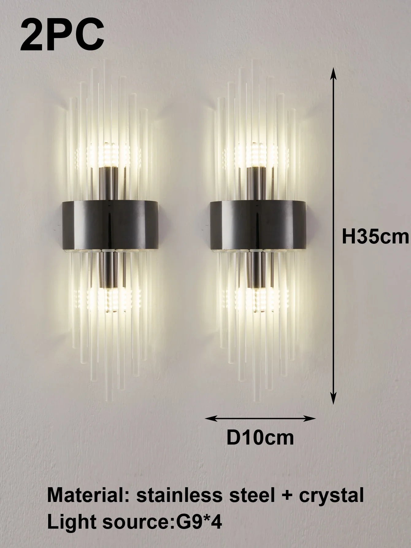 Crystal Wall Sconce G9 – Gold/Black Stainless Steel Light for Bedroom & Living Room
