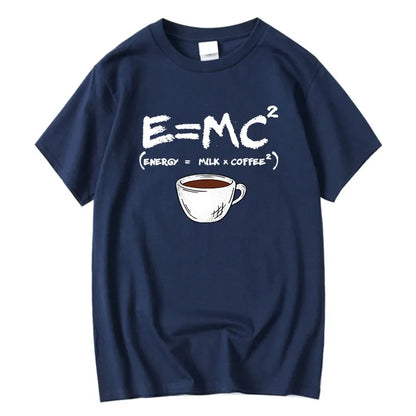 Men's Cotton T-Shirt – Funny Energy=Milk+Coffee Summer Tee
