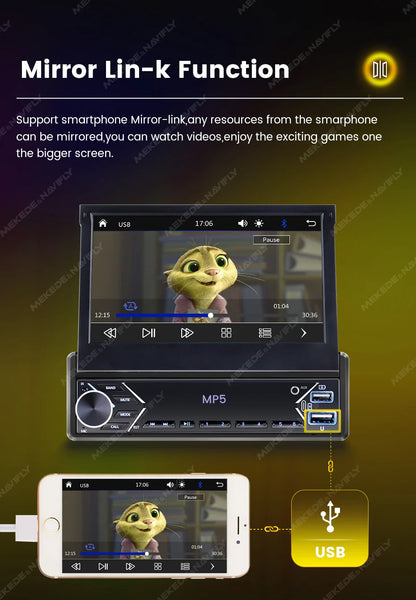 New Carplay Android Auto 1Din 7'' Retractable Universal Car Stereo Radio TouchScreen MP5 Player Intelligent Vehicle System BT FM