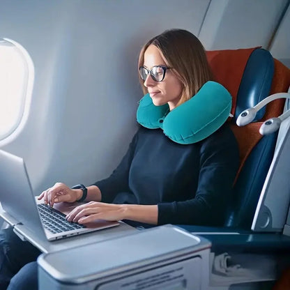 Portable Neck Pillow – Inflatable Flocking Travel Pillow