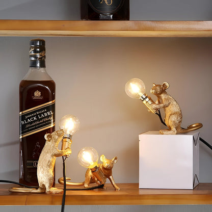 Gold Mouse Table Lamp Animal Shaped Desk Light Quirky Home Decor