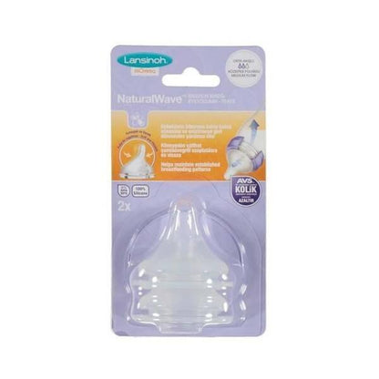 Lansinoh Natural Wave Baby Bottle Nipple - Medium Flow, BPA-Free Silicone, 2 Count