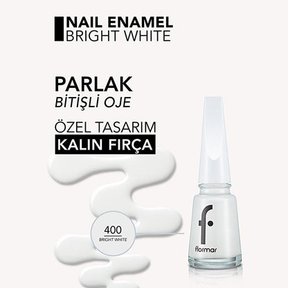 Flormar Nail Enamel - Bright White - Perfect for Nail Art Lovers | 0.33 fl. oz.