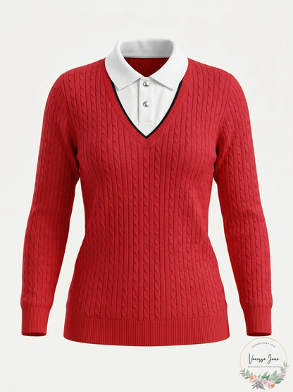 Ralph Lauren Women's Active Golf 2 Cable Knit Sweater, Size XL/Red