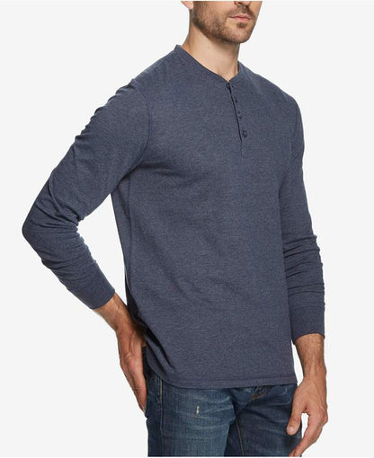 Weatherproof Vintage Mens Waffle Knit Henley, Navy, Size Small