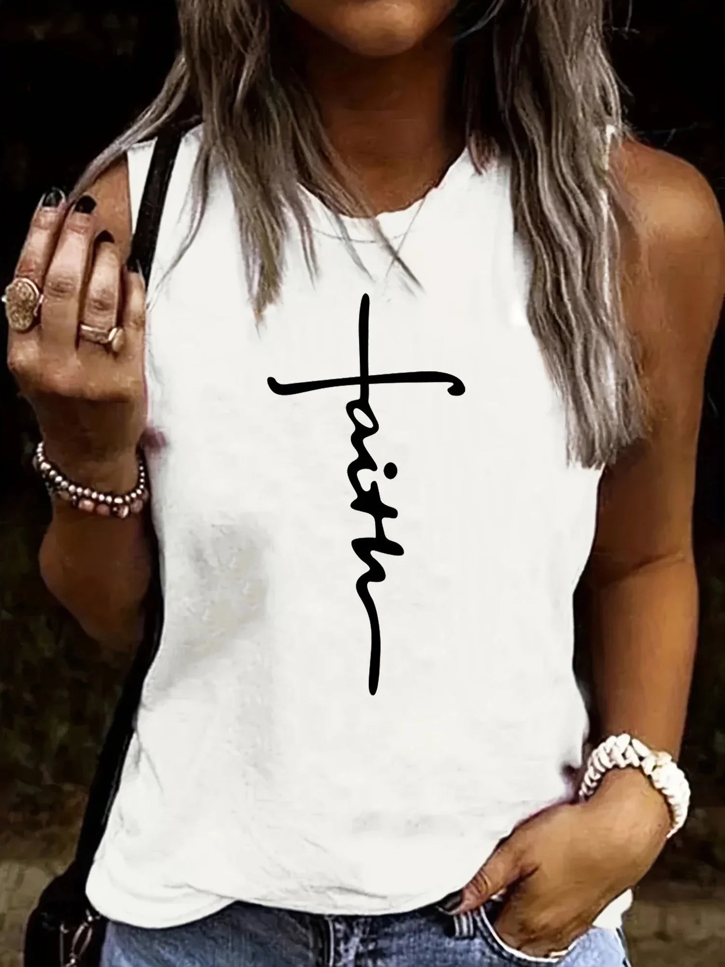 cross faith Print Large Sleeveless Loose Tank Top T-shirt
