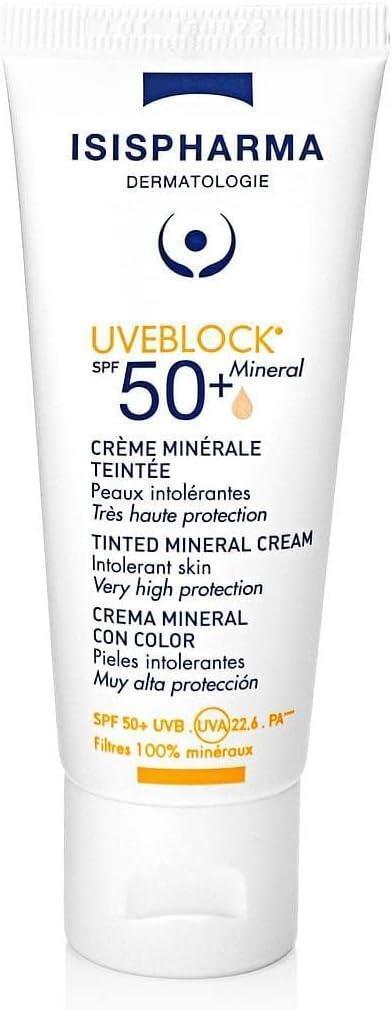 Isis Pharma Uveblock SPF 50+ Tinted Mineral Sunscreen Cream for Sensitive Skin - 1.35 fl oz