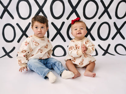 Teddy Bear Hearts Sweatshirt Romper