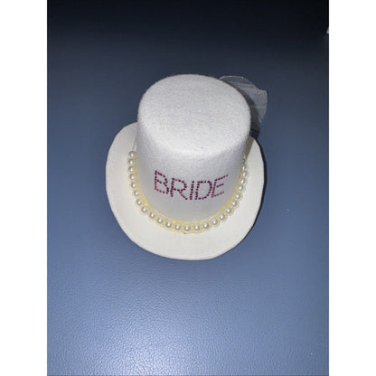 Bride Mini Top Hat Fascinator, Clip-On with Pearls, Tulle & Bow (Bachelorette / Wedding)