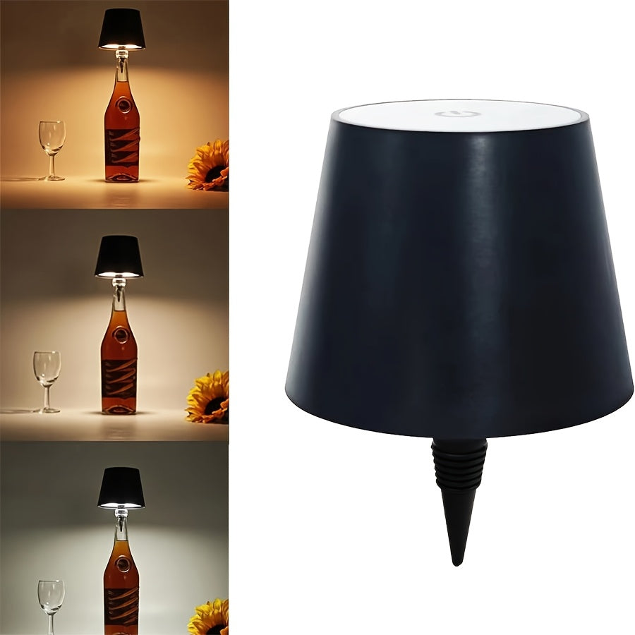 Wireless Bottle Lamp – Rechargeable 3-Color Dimmable Touch LED Light for Bars