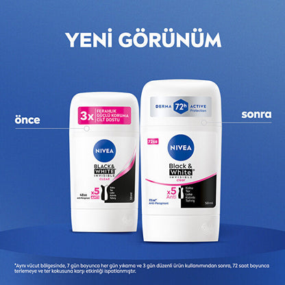 Nivea Black & White Clear Women's Stick Deodorant 1.7oz - 72 Hour Protection | Anti-Stain