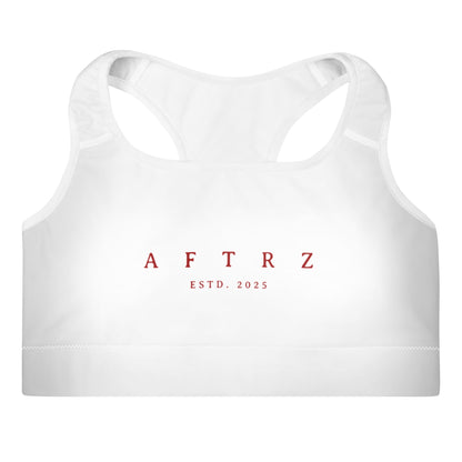 Aftrz Classics Padded Sports Bra - White with Red Logo