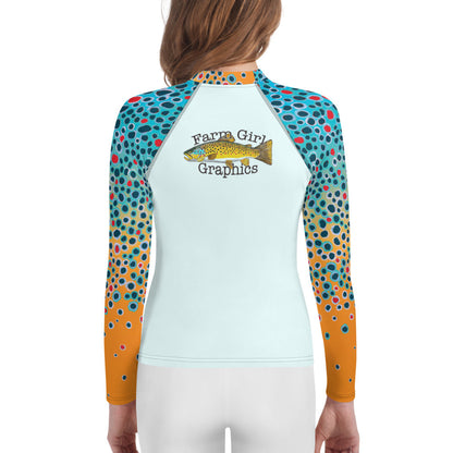 Youth Farm Girl Graphics Brown Trout Print Shirt