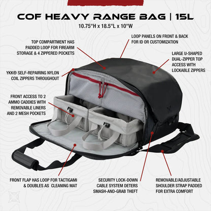 Vertx COF Heavy Range Bag - Integrated Security Cable - Fits 17" Handguns & 15L Capacity