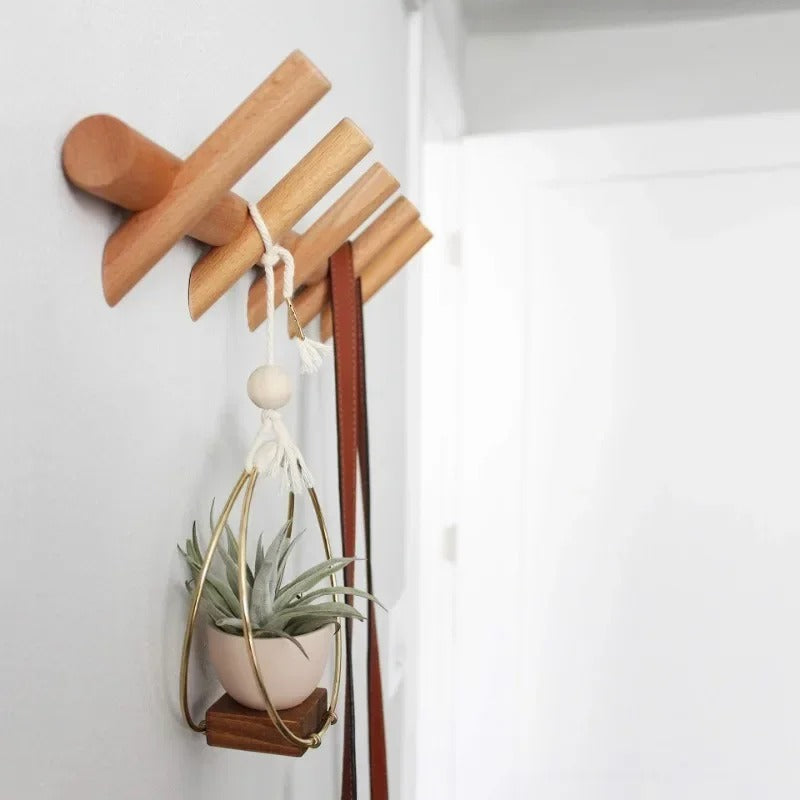 Solid Oak Wall Coat Rack Scandinavian Wooden 4 or 5 Peg Hooks