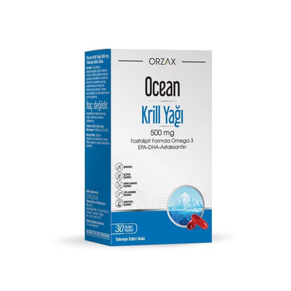 Ocean Krill Oil Supplement - 500 mg Omega-3 Fatty Acids, EPA DHA, Astaxanthin - 30 Softgel Capsules
