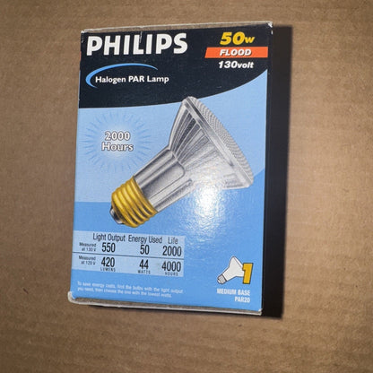 Philips Halogen Wide Flood Light, 50W PAR20, 4000 Hr, 420 Lumens