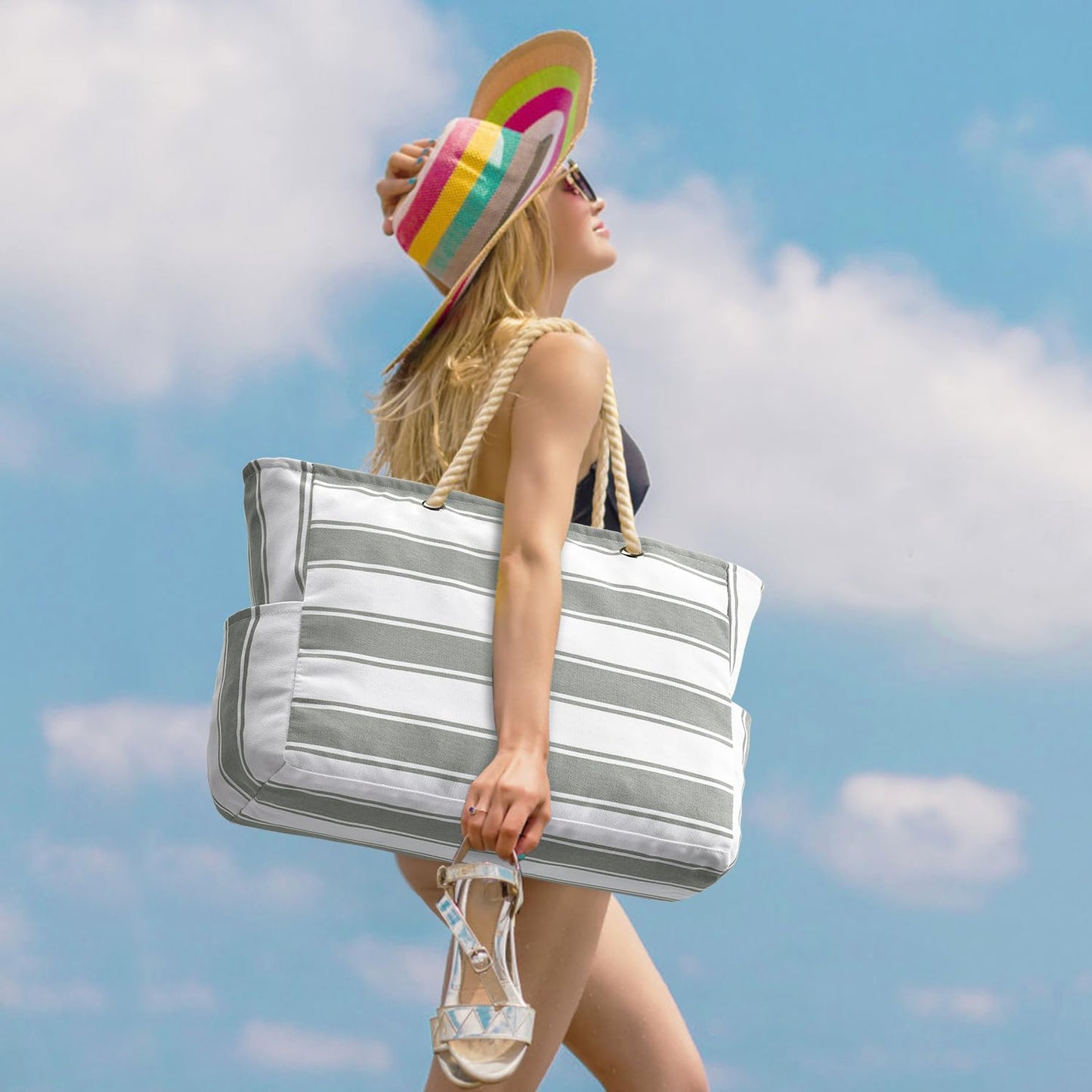 Waterproof Oversized Beach Tote Bag 20L Sandproof Zip Travel Carryall