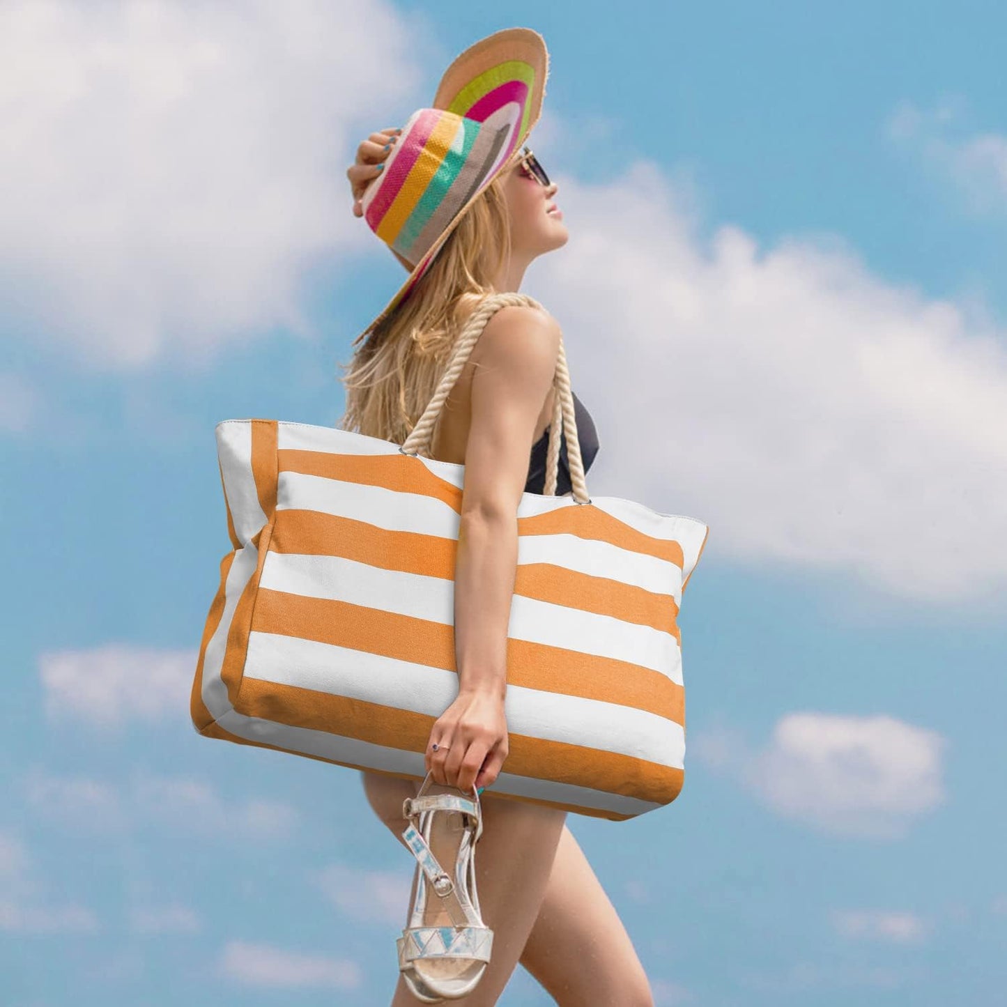Waterproof Oversized Beach Tote Bag 20L Sandproof Zip Travel Carryall
