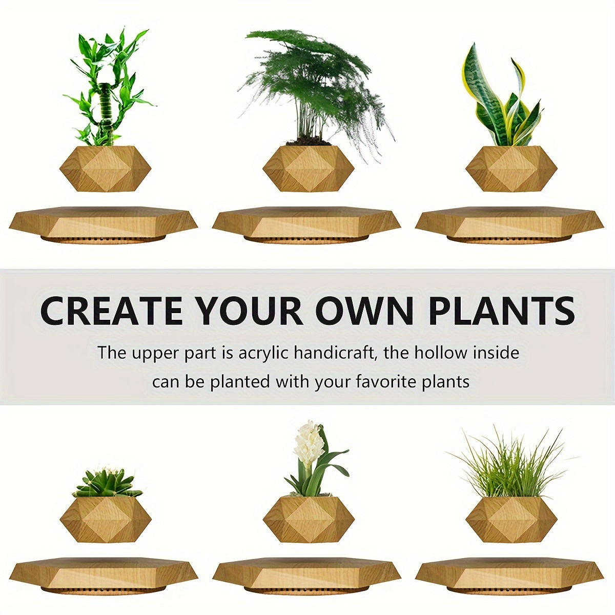 Magnetic Levitating Plant Pot – Rotating Floating Geometric Bonsai Planter Indoor