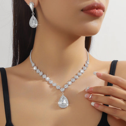 Diamond Necklace Earrings And Bracelet Three Piece Jewelry Set