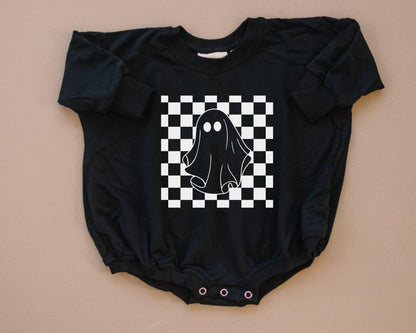 Checkered Ghost Bamboo Sweatshirt Romper