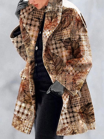 Fashion Retro Women's Lapel Print Wool Jacket