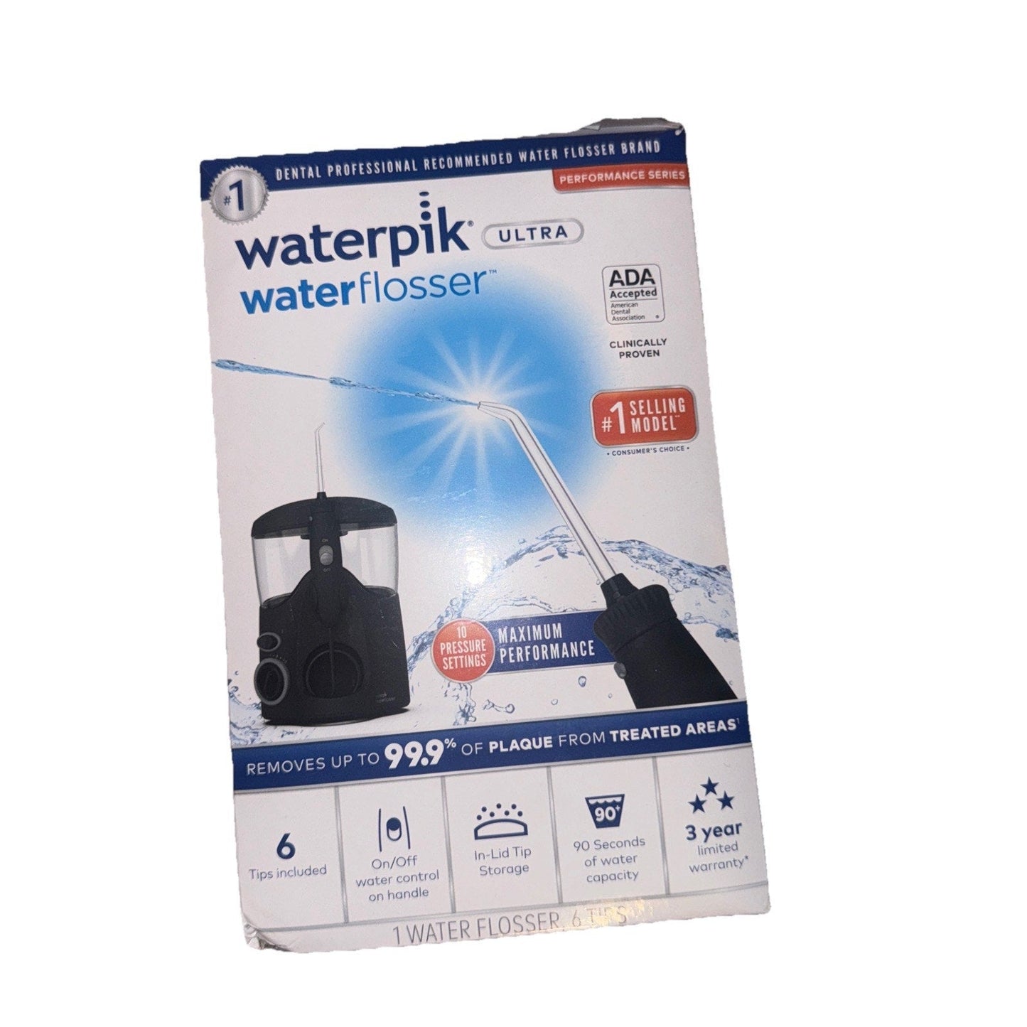 Waterpik Ultra Water Flosser with 10 Pressure Settings + 6 Tips, Black