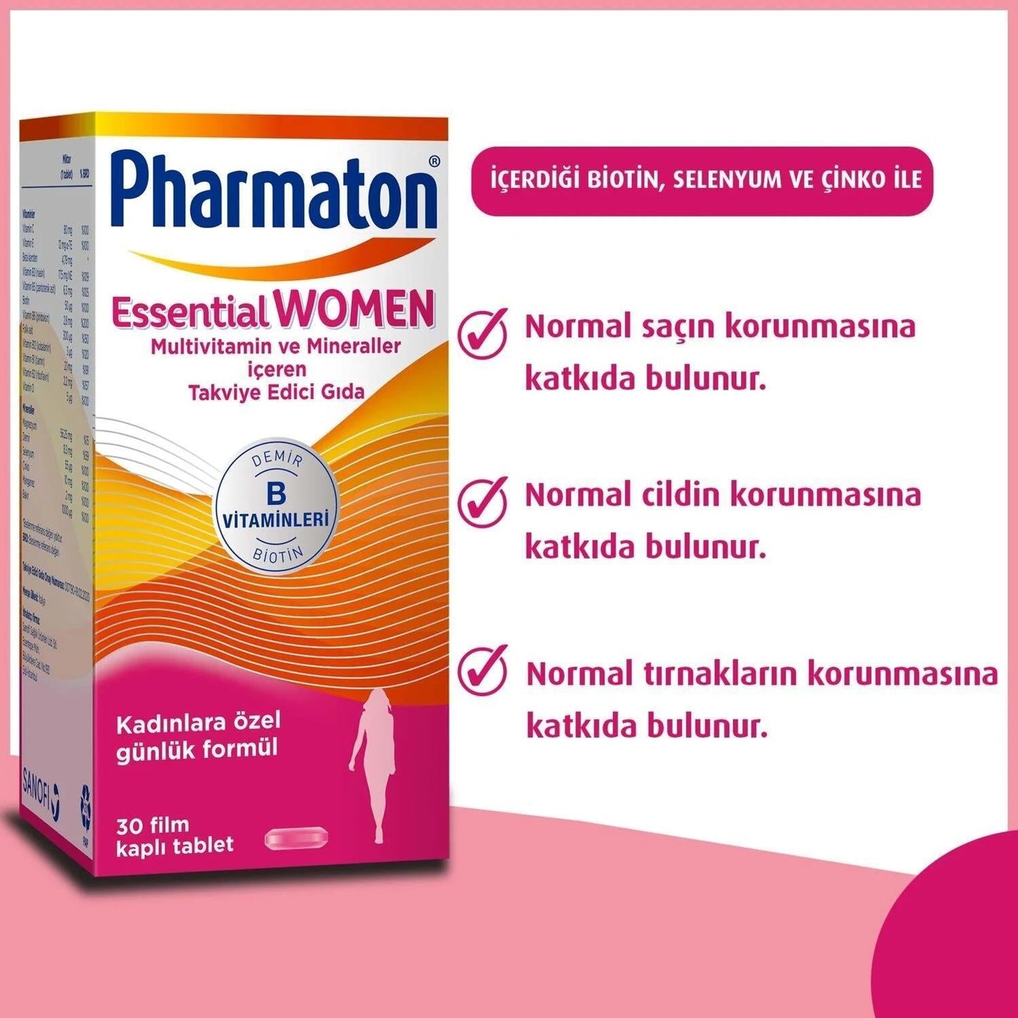 Pharmaton Essential Women Multivitamin Supplement for Women's Health - Daily Vitamin and Mineral Supplement for Women, 30 Tablets