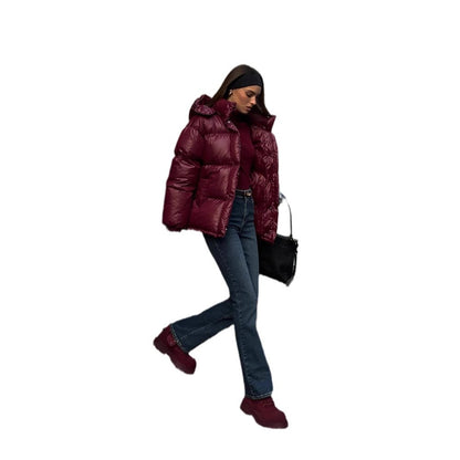Women's Clothing Graceful Stand Collar Hooded Cotton Jacket