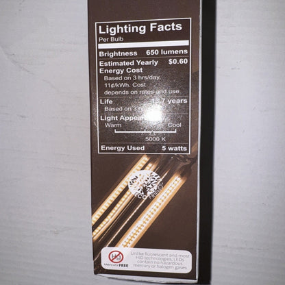 6 Pack Sunlite Chandelier 5 Watt 120v Item Num.81111 LED 650 Lumens Bulb