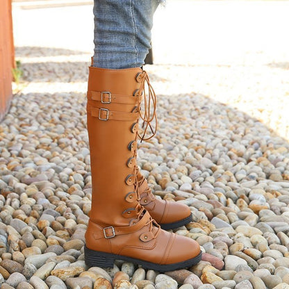 Round Toe Mid-heel Lace-up Over-the-knee Boots