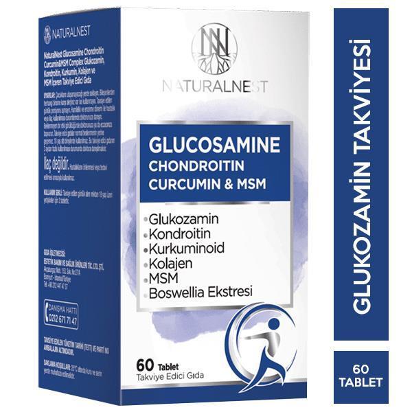 NaturalNest Glucosamine Chondroitin Curcumin MSM Supplement for Joint Health Support - 60 Tablets