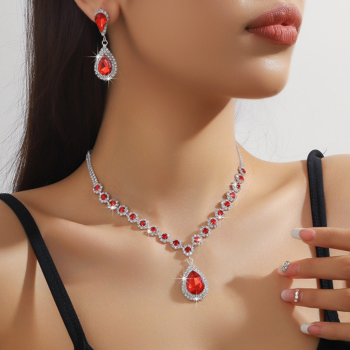 Diamond Necklace Earrings And Bracelet Three Piece Jewelry Set