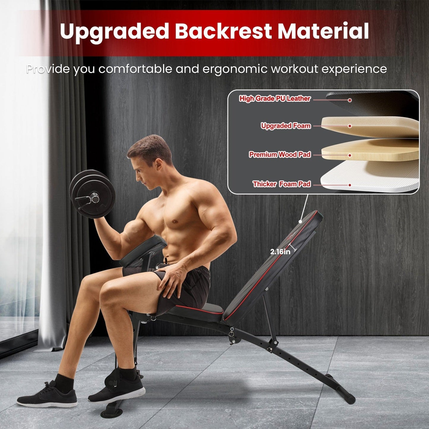 1Pc  Adjustable Weight Bench With Preacher Curl Pad Resistance Bands Leg Extension For Home Gym Full Body Exercise Fedex Shipping