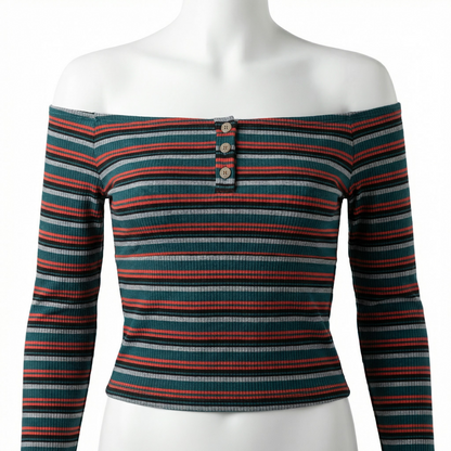 Ultra Flirt by Ikeddi Juniors Striped Off-The-Shoulder Top, Size Large