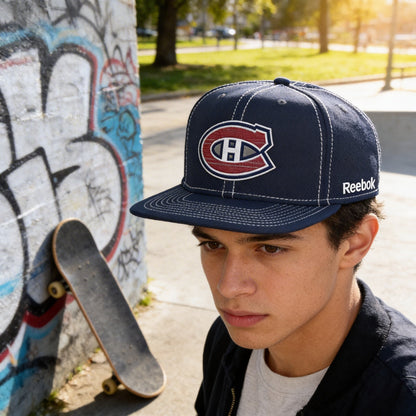 NHL Montreal Canadiens Mens Oversized Logo Flat Visor Flex Cap Large/X-Large