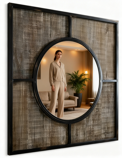 Walker Edison 32 Rustic Modern Square Wood Wall Mirror