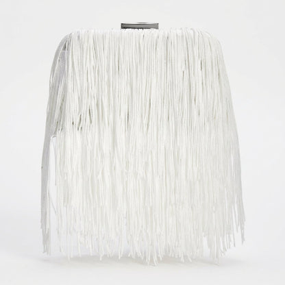 Inc Colie Fringe Clutch - Ivory/Silver