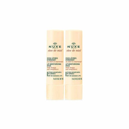 Nuxe Reve de Miel Lip Moisturizing Stick Set - 2x4g Natural Lip Care, Paraben-Free Cosmetics