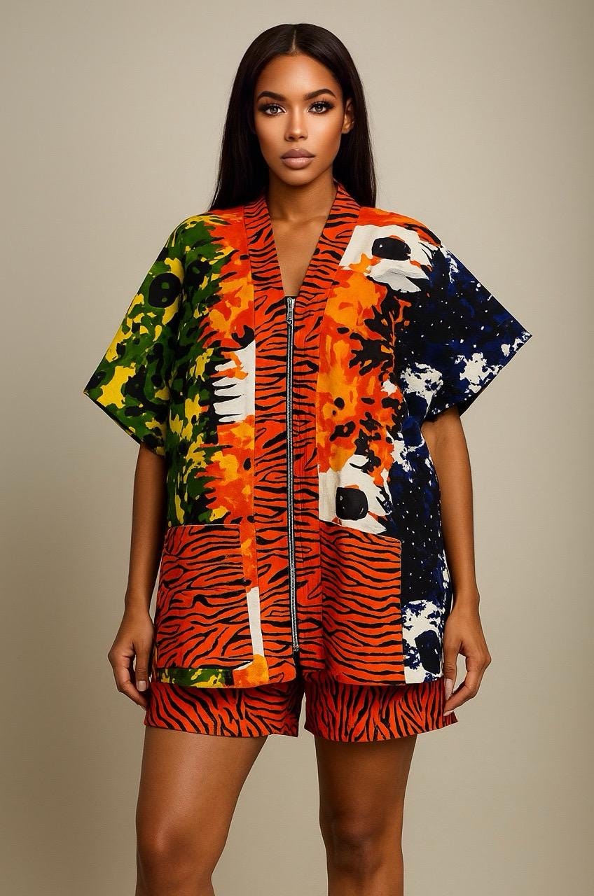 IMPERIALE “Ayanmo Tiger Flame” Mixed-Print Stoned Set.