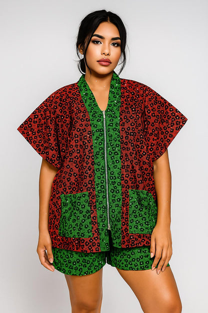 IMPERIALE “Ìrètí” Ankara Stoned Set (Green × Red)