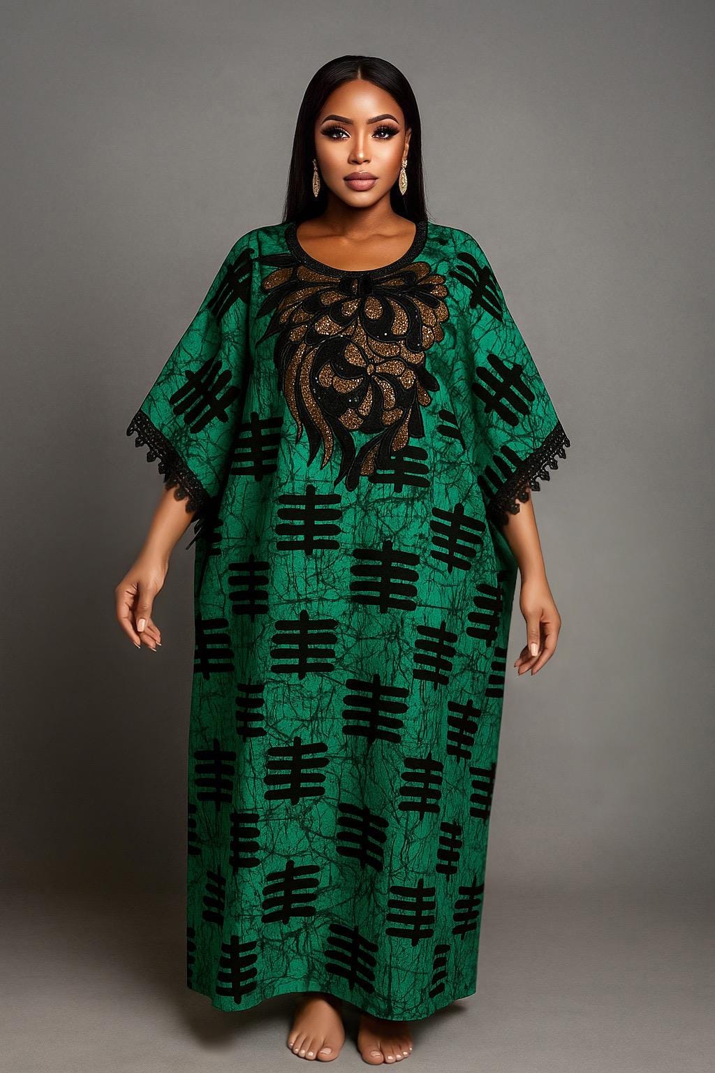 IMPERIALE “Abeni” Emerald Royal Stoned Bubu Kaftan