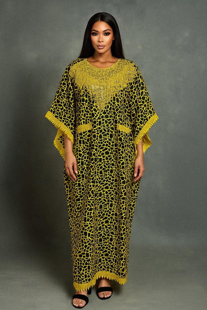 IMPERIALE “Olawumi” Sequin Majesty Bubu Kaftan (Black × Yellow Gold)